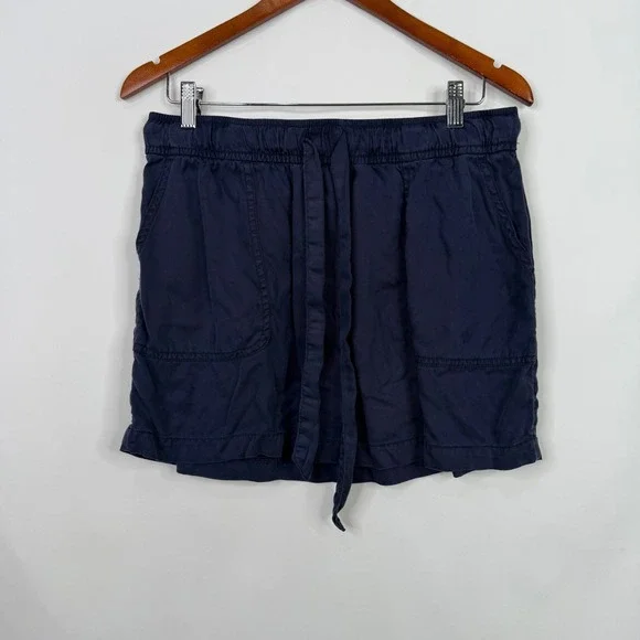 Cynthia Rowley Navy Blue Lyocell Mini Skirt Elastic Waist Drawstring Pockets L - Picture 2 of 5